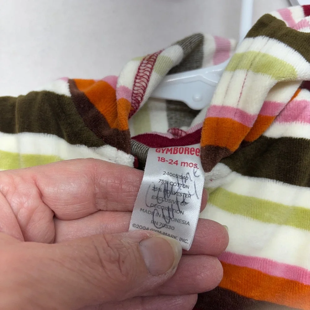 Gymboree Baby Toddler‎ Girls Velour Striped Zip Hoodie Jacket 18-24 Months